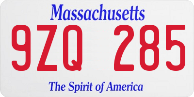 MA license plate 9ZQ285