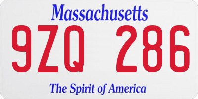 MA license plate 9ZQ286