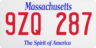 MA license plate 9ZQ287