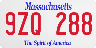 MA license plate 9ZQ288