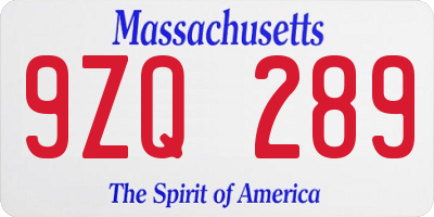 MA license plate 9ZQ289