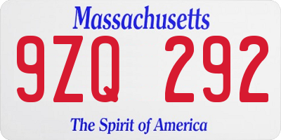 MA license plate 9ZQ292