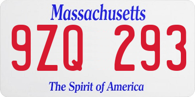 MA license plate 9ZQ293