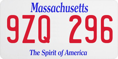 MA license plate 9ZQ296
