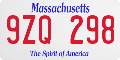 MA license plate 9ZQ298