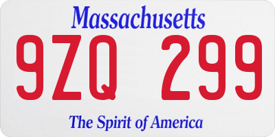 MA license plate 9ZQ299