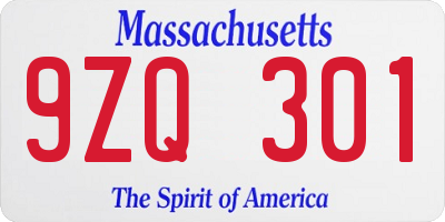 MA license plate 9ZQ301