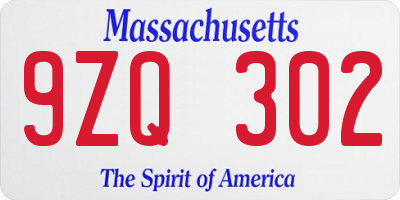 MA license plate 9ZQ302