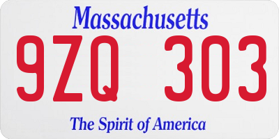 MA license plate 9ZQ303