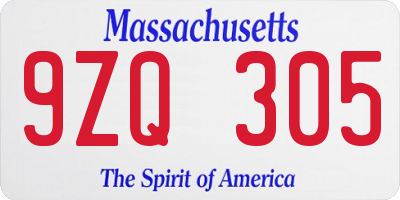 MA license plate 9ZQ305