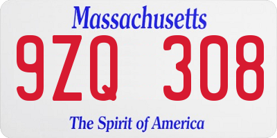 MA license plate 9ZQ308