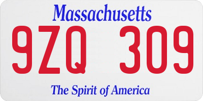 MA license plate 9ZQ309