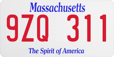 MA license plate 9ZQ311