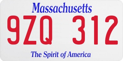 MA license plate 9ZQ312