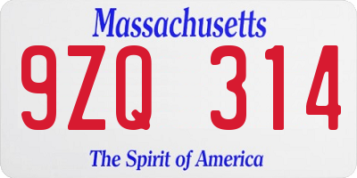 MA license plate 9ZQ314