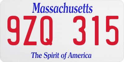 MA license plate 9ZQ315