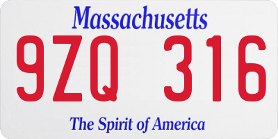 MA license plate 9ZQ316
