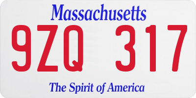 MA license plate 9ZQ317