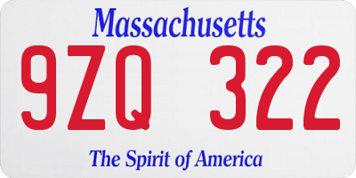 MA license plate 9ZQ322