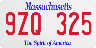 MA license plate 9ZQ325