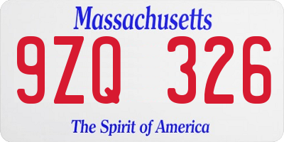 MA license plate 9ZQ326