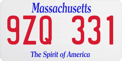 MA license plate 9ZQ331