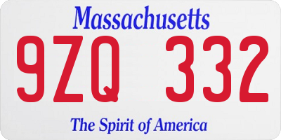 MA license plate 9ZQ332