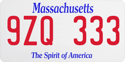 MA license plate 9ZQ333