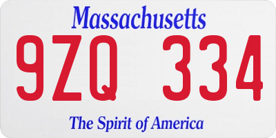 MA license plate 9ZQ334