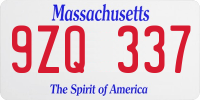 MA license plate 9ZQ337