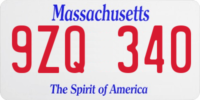 MA license plate 9ZQ340