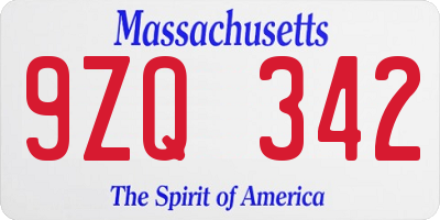 MA license plate 9ZQ342