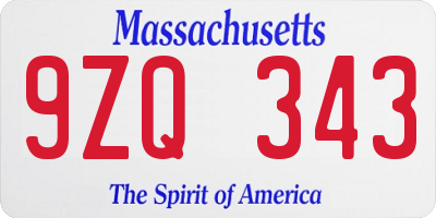 MA license plate 9ZQ343
