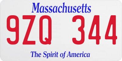 MA license plate 9ZQ344