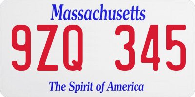 MA license plate 9ZQ345