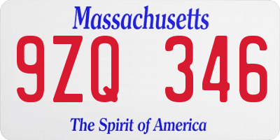 MA license plate 9ZQ346