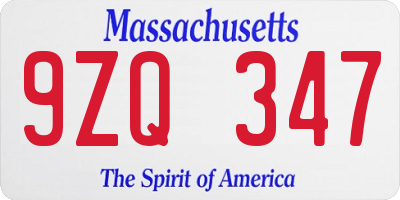 MA license plate 9ZQ347