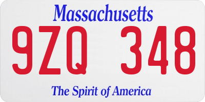 MA license plate 9ZQ348