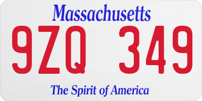 MA license plate 9ZQ349