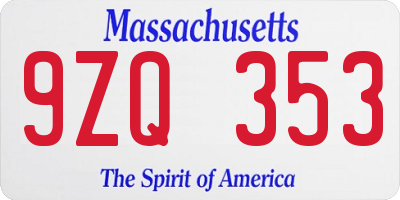 MA license plate 9ZQ353