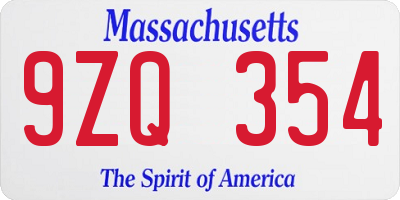 MA license plate 9ZQ354