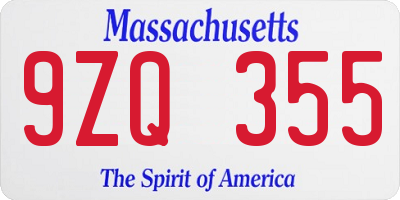 MA license plate 9ZQ355