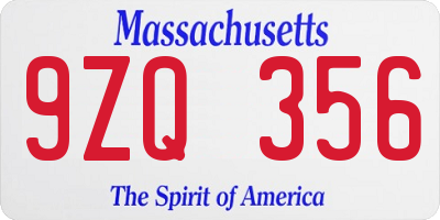 MA license plate 9ZQ356