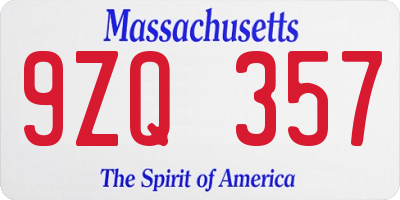 MA license plate 9ZQ357