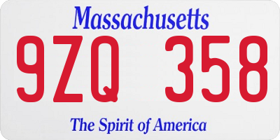 MA license plate 9ZQ358