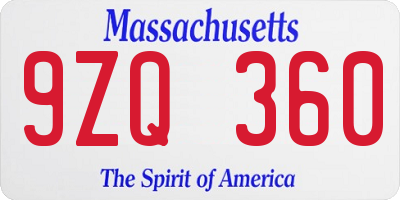 MA license plate 9ZQ360