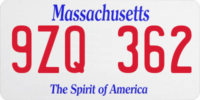 MA license plate 9ZQ362