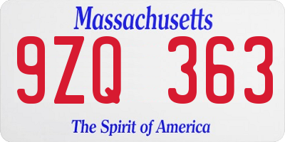 MA license plate 9ZQ363