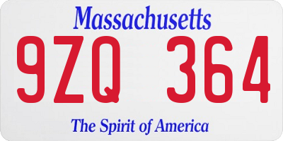 MA license plate 9ZQ364