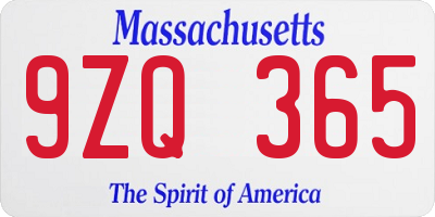 MA license plate 9ZQ365